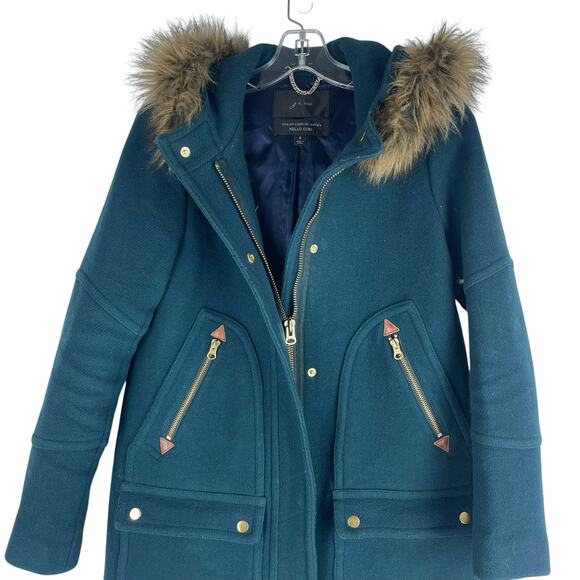 J. Crew Chateau Parka Coat Stadium Cloth Wool Midnight Green Size 4 - Picture 5 of 11